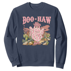 Halloween Western Sweatshirt Boo Haw Cute Country Cowboy Ghost TS11 Navy Print Your Wear