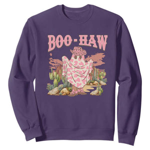 Halloween Western Sweatshirt Boo Haw Cute Country Cowboy Ghost TS11 Purple Print Your Wear