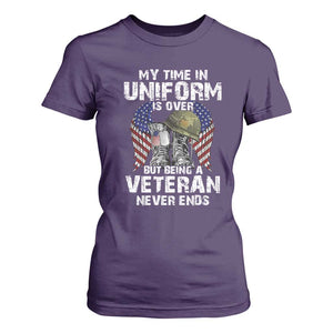 Veterans T Shirt For Women My Time In Uniform Is Over But Being A Veteran Never Dies TS11 Purple Print Your Wear