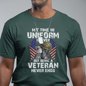 Veterans T Shirt My Time In Uniform Is Over But Being A Veteran Never Dies TS11 Dark Forest Green Print Your Wear