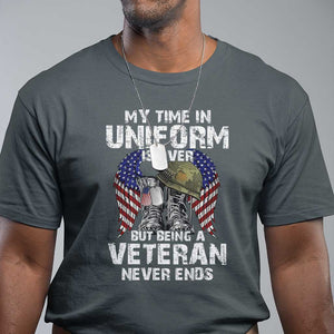 Veterans T Shirt My Time In Uniform Is Over But Being A Veteran Never Dies TS11 Dark Heather Print Your Wear