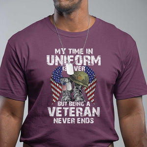 Veterans T Shirt My Time In Uniform Is Over But Being A Veteran Never Dies TS11 Maroon Print Your Wear