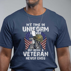 Veterans T Shirt My Time In Uniform Is Over But Being A Veteran Never Dies TS11 Navy Print Your Wear