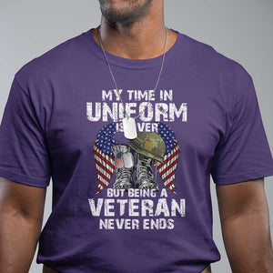 Veterans T Shirt My Time In Uniform Is Over But Being A Veteran Never Dies TS11 Purple Print Your Wear