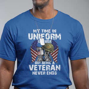 Veterans T Shirt My Time In Uniform Is Over But Being A Veteran Never Dies TS11 Royal Blue Print Your Wear