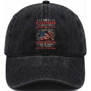 US Veterans Washed Cotton Baseball Cap I Am US Veteran I Would Put The Uniform Back On If America Needed Me TS11 Washed Cap Universal Fit Black Print Your Wear