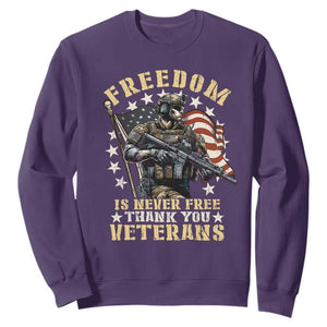 Veterans Sweatshirt Freedom Is Never Free Thank You Veterans American Flag Military TS11 Purple Print Your Wear