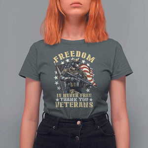 Veterans T Shirt For Women Freedom Is Never Free Thank You Veterans American Flag Military TS11 Dark Heather Print Your Wear