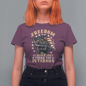 Veterans T Shirt For Women Freedom Is Never Free Thank You Veterans American Flag Military TS11 Maroon Print Your Wear