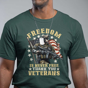 Veterans T Shirt Freedom Is Never Free Thank You Veterans American Flag Military TS11 Dark Forest Green Print Your Wear