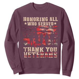 Veterans Day Sweatshirt Honoring All Who Served Thank You Veterans American Flag TS11 Maroon Print Your Wear