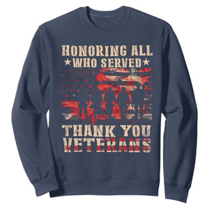 Veterans Day Sweatshirt Honoring All Who Served Thank You Veterans American Flag TS11 Navy Print Your Wear