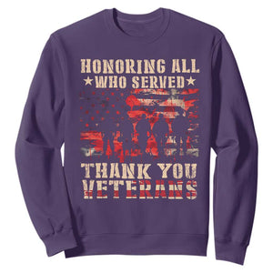 Veterans Day Sweatshirt Honoring All Who Served Thank You Veterans American Flag TS11 Purple Print Your Wear