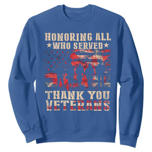 Veterans Day Sweatshirt Honoring All Who Served Thank You Veterans American Flag TS11 Royal Blue Print Your Wear