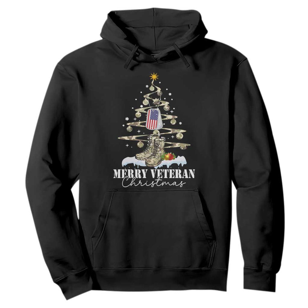 Veteran Day Xmas Hoodie Merry Veteran Christmas Fir Tree Dog Tag Combat Shoes TS11 Black Print Your Wear