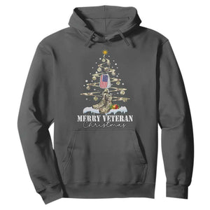 Veteran Day Xmas Hoodie Merry Veteran Christmas Fir Tree Dog Tag Combat Shoes TS11 Dark Heather Print Your Wear