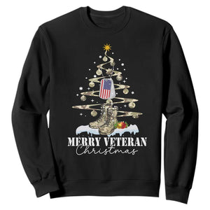 Veteran Day Xmas Sweatshirt Merry Veteran Christmas Fir Tree Dog Tag Combat Shoes TS11 Black Print Your Wear