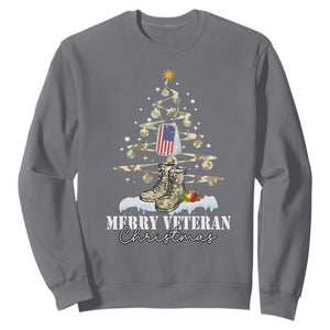 Veteran Day Xmas Sweatshirt Merry Veteran Christmas Fir Tree Dog Tag Combat Shoes TS11 Charcoal Print Your Wear