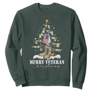 Veteran Day Xmas Sweatshirt Merry Veteran Christmas Fir Tree Dog Tag Combat Shoes TS11 Dark Forest Green Print Your Wear