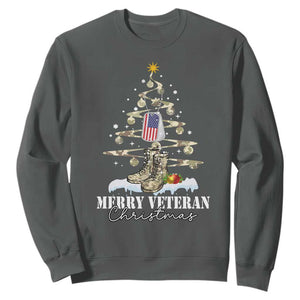 Veteran Day Xmas Sweatshirt Merry Veteran Christmas Fir Tree Dog Tag Combat Shoes TS11 Dark Heather Print Your Wear