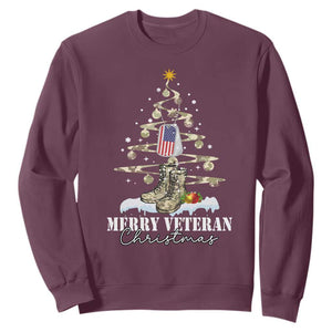 Veteran Day Xmas Sweatshirt Merry Veteran Christmas Fir Tree Dog Tag Combat Shoes TS11 Maroon Print Your Wear