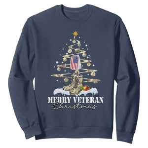 Veteran Day Xmas Sweatshirt Merry Veteran Christmas Fir Tree Dog Tag Combat Shoes TS11 Navy Print Your Wear