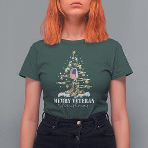 Veteran Day Xmas T Shirt For Women Merry Veteran Christmas Fir Tree Dog Tag Combat Shoes TS11 Dark Forest Green Print Your Wear