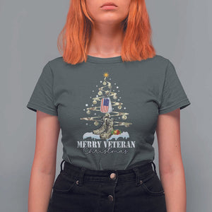 Veteran Day Xmas T Shirt For Women Merry Veteran Christmas Fir Tree Dog Tag Combat Shoes TS11 Dark Heather Print Your Wear