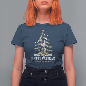 Veteran Day Xmas T Shirt For Women Merry Veteran Christmas Fir Tree Dog Tag Combat Shoes TS11 Navy Print Your Wear