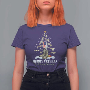 Veteran Day Xmas T Shirt For Women Merry Veteran Christmas Fir Tree Dog Tag Combat Shoes TS11 Purple Print Your Wear