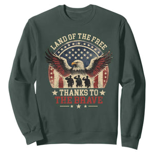 Veterans Sweatshirt Land Of The Free Thanks To The Brave American Flag Eagle TS11 Dark Forest Green Print Your Wear