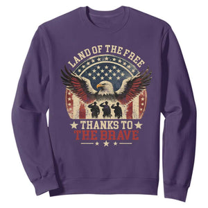 Veterans Sweatshirt Land Of The Free Thanks To The Brave American Flag Eagle TS11 Purple Print Your Wear