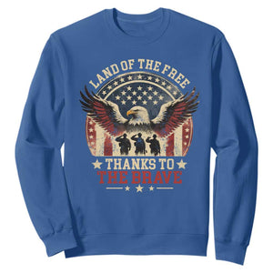 Veterans Sweatshirt Land Of The Free Thanks To The Brave American Flag Eagle TS11 Royal Blue Print Your Wear