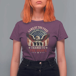 Veterans T Shirt For Women Land Of The Free Thanks To The Brave American Flag Eagle TS11 Maroon Print Your Wear