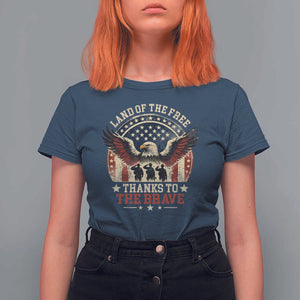 Veterans T Shirt For Women Land Of The Free Thanks To The Brave American Flag Eagle TS11 Navy Print Your Wear