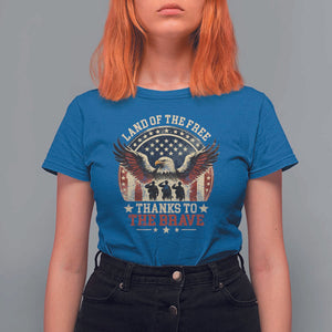 Veterans T Shirt For Women Land Of The Free Thanks To The Brave American Flag Eagle TS11 Royal Blue Print Your Wear