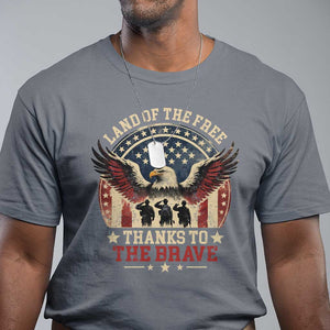 Veterans T Shirt Land Of The Free Thanks To The Brave American Flag Eagle TS11 Charcoal Print Your Wear