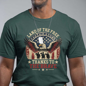 Veterans T Shirt Land Of The Free Thanks To The Brave American Flag Eagle TS11 Dark Forest Green Print Your Wear