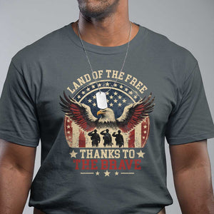 Veterans T Shirt Land Of The Free Thanks To The Brave American Flag Eagle TS11 Dark Heather Print Your Wear