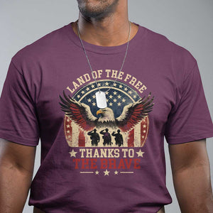 Veterans T Shirt Land Of The Free Thanks To The Brave American Flag Eagle TS11 Maroon Print Your Wear