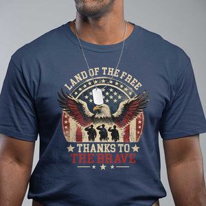 Veterans T Shirt Land Of The Free Thanks To The Brave American Flag Eagle TS11 Navy Print Your Wear