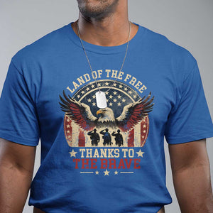 Veterans T Shirt Land Of The Free Thanks To The Brave American Flag Eagle TS11 Royal Blue Print Your Wear