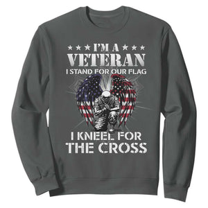 Veterans Sweatshirt I'm A Veteran I Stand For Our Flag I Kneel For The Cross Military TS11 Dark Heather Print Your Wear