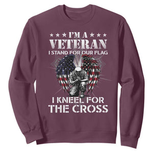 Veterans Sweatshirt I'm A Veteran I Stand For Our Flag I Kneel For The Cross Military TS11 Maroon Print Your Wear