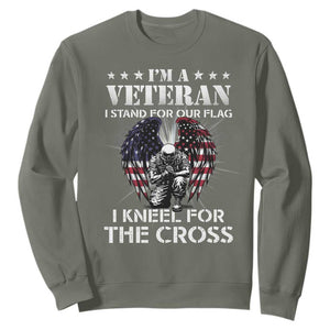 Veterans Sweatshirt I'm A Veteran I Stand For Our Flag I Kneel For The Cross Military TS11 Military Green Print Your Wear