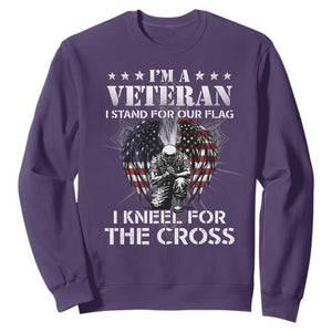 Veterans Sweatshirt I'm A Veteran I Stand For Our Flag I Kneel For The Cross Military TS11 Purple Print Your Wear