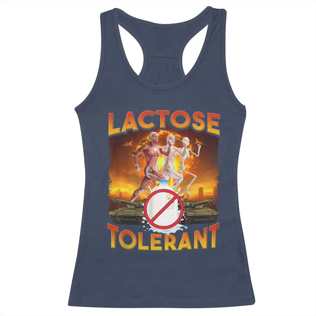 Funny Lactose Tolerant Racerback Tank Top Ironic Sarcastic Funny Humor Cringe Meme TS11 Navy Print Your Wear