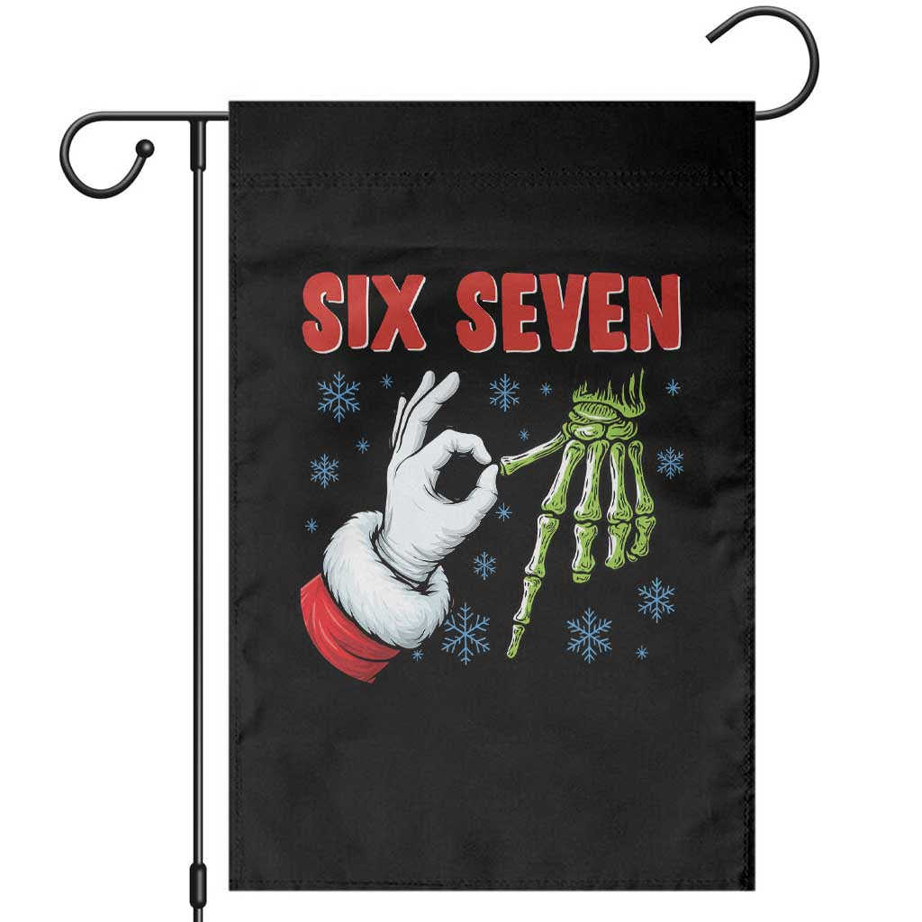 Funny 67 Christmas Garden Flag Six Seven Meme Santa Skeleton Hands Gesture Gen Alpha TS11 Black Print Your Wear