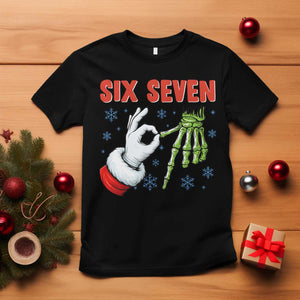 Funny 67 Christmas T Shirt Six Seven Meme Santa Skeleton Hands Gesture Gen Alpha TS11 Black Print Your Wear