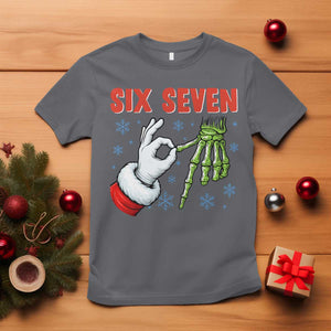 Funny 67 Christmas T Shirt Six Seven Meme Santa Skeleton Hands Gesture Gen Alpha TS11 Charcoal Print Your Wear